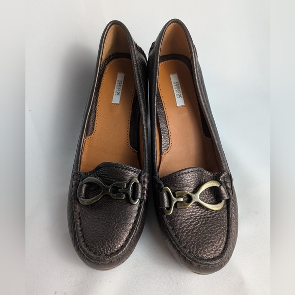 GEOX Respira Wedge Women Classic Slip On Shoes Size 36 = 6 US Bronze Leather - Picture 2 of 10